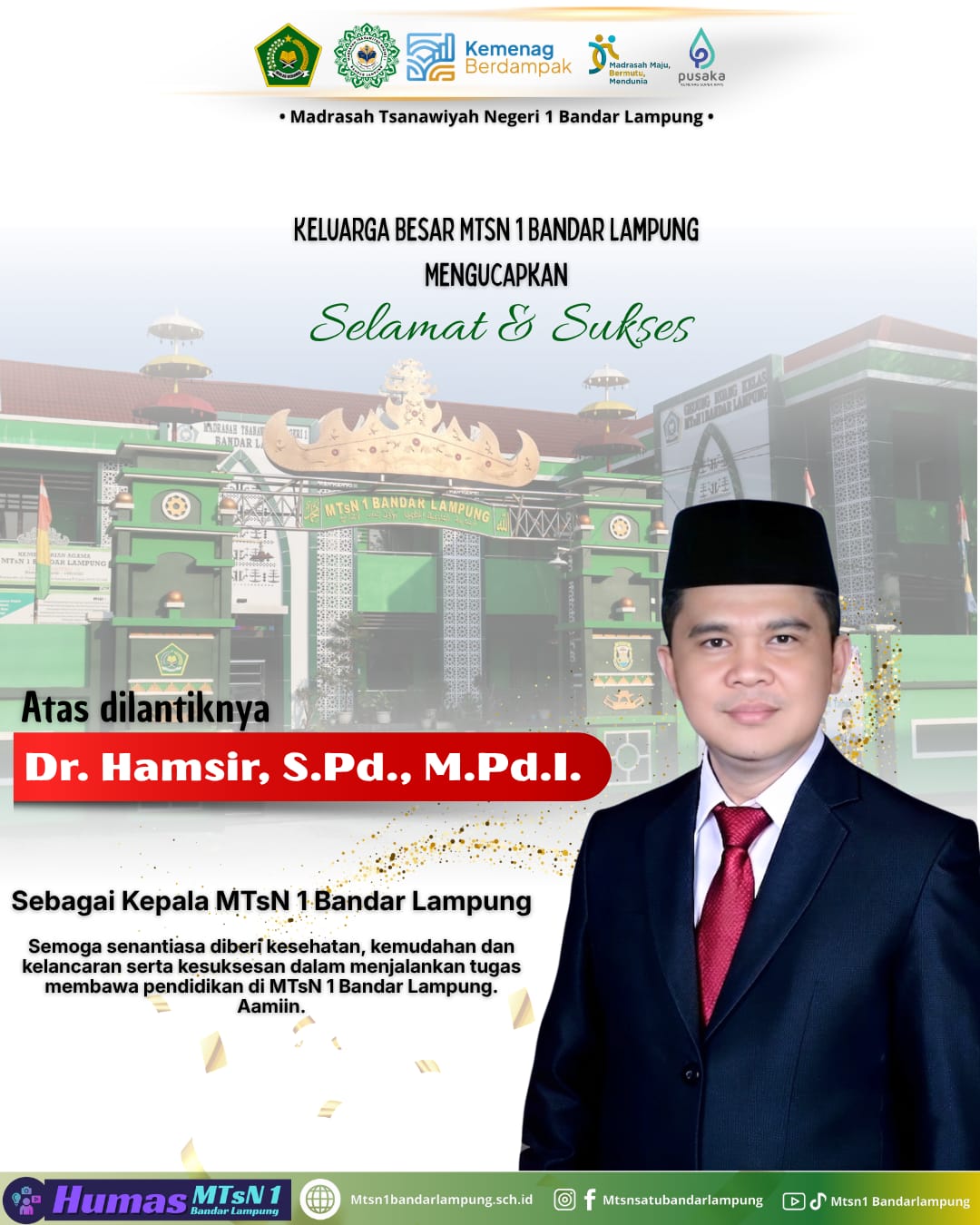 Resmi Dilantik di Kanwil Kemenag Lampung, Hamsir Siap Antar MTsN 1 Bandar Lampung Menuju Prestasi Gemilang
